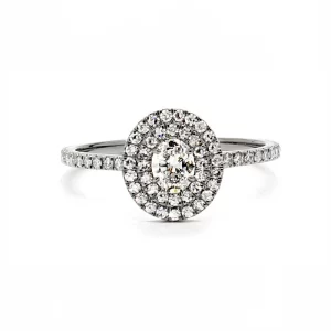 double row oval ring with diamonds in 18k white gold