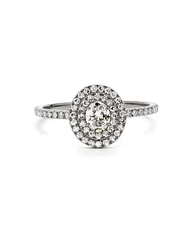 double row oval ring with diamonds in 18k white gold