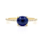 Oval Blue Sapphire Cabochon Diamond Ring in 18K Yellow Gold