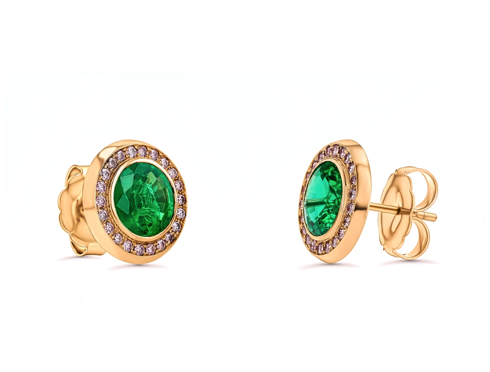 emerald and pink diamonds earrings in 18k pink gold
