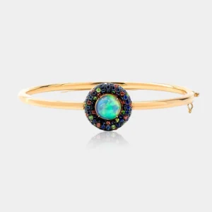 Round Opal with sapphires Stones in 18K Pink Gold