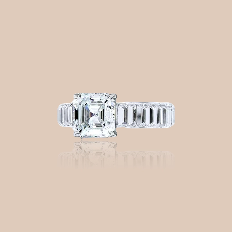 inverted baguette diamond ring in 18k white gold