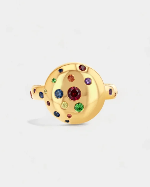0.65 CT Diamond Stars Multicolor Pinky Ring in 18K Yellow Gold