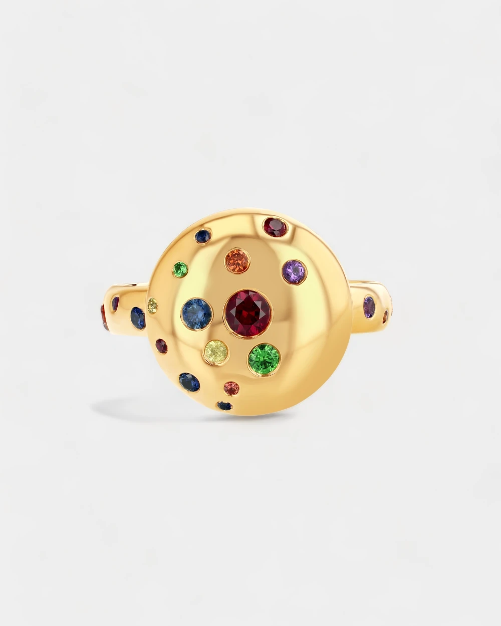 0.65 CT Diamond Stars Multicolor Pinky Ring in 18K Yellow Gold